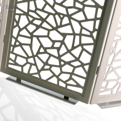 Modern Leather Wrapped Folding Room Divider Screen with Laser-Cut Lattice Pattern