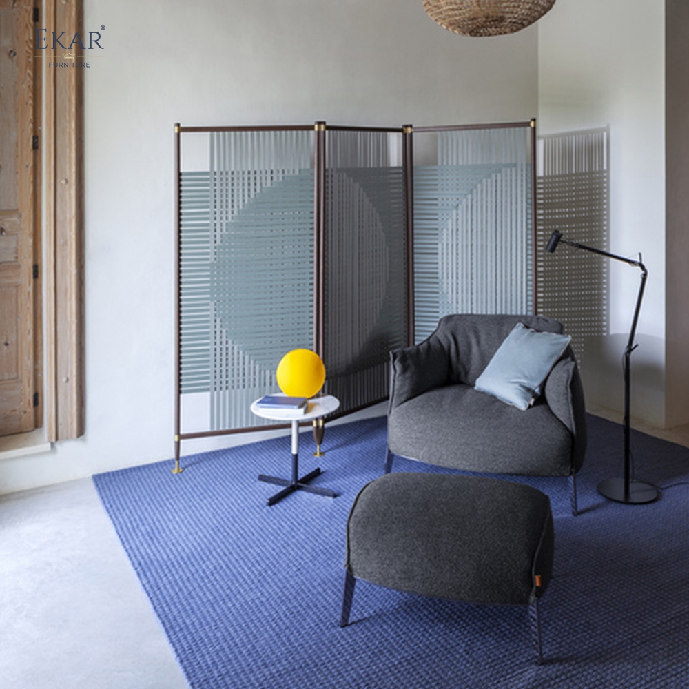 Modern Solid Walnut Room Divider Screen with Woven Saddle Leather Panels