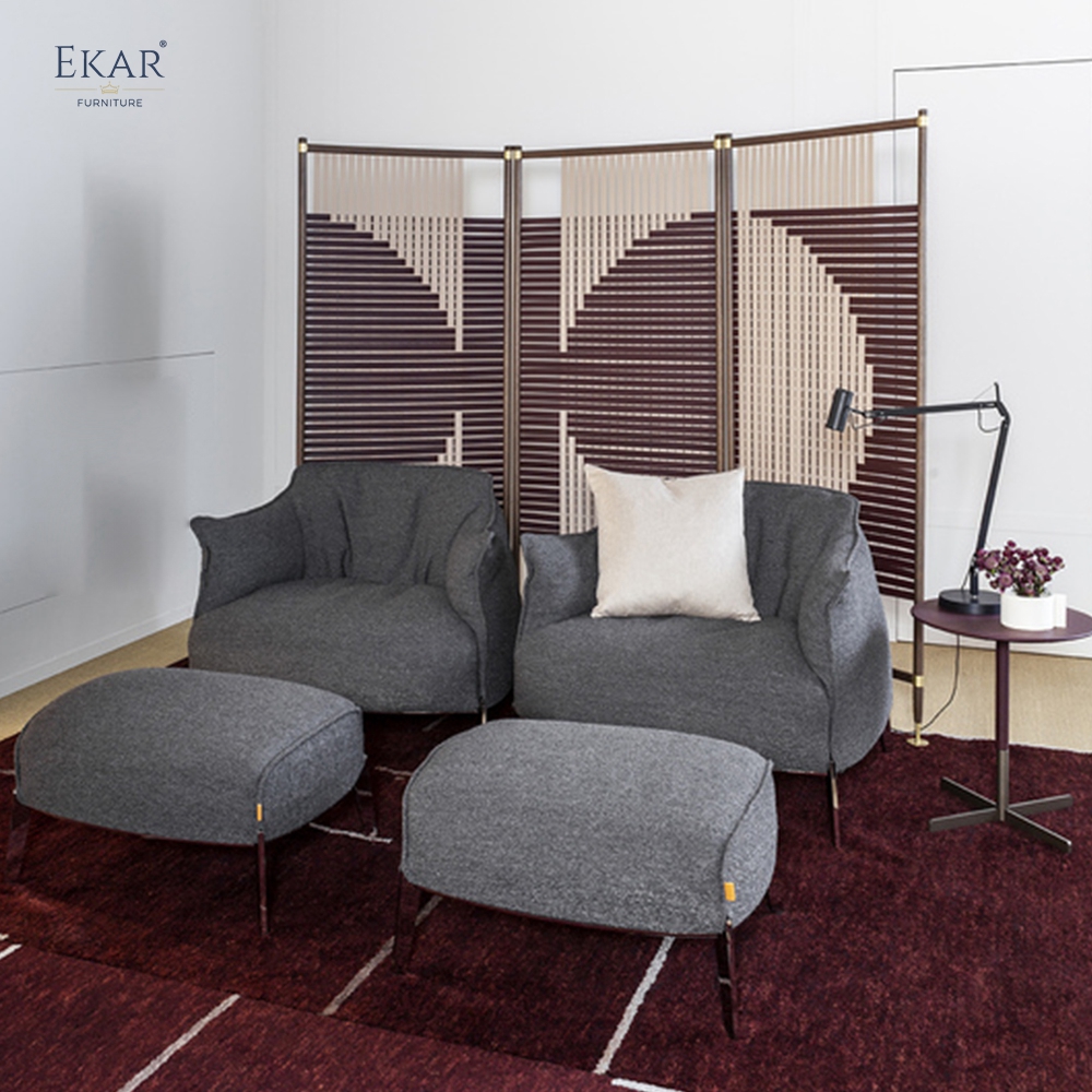 Modern Solid Walnut Room Divider Screen with Woven Saddle Leather Panels