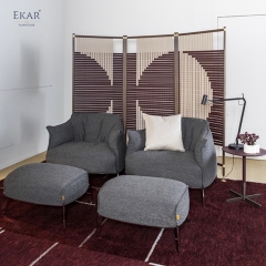 Modern Solid Walnut Room Divider Screen with Woven Saddle Leather Panels