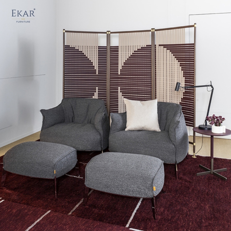 Modern Solid Walnut Room Divider Screen with Woven Saddle Leather Panels
