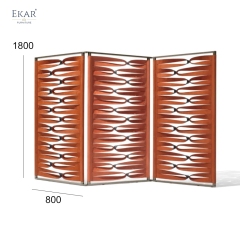 Modern Architectural Folding Room Divider Screen with 3D Sculptural Woven Leather Panels