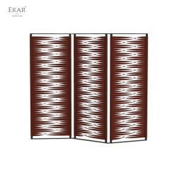 Modern Architectural Folding Room Divider Screen with 3D Sculptural Woven Leather Panels