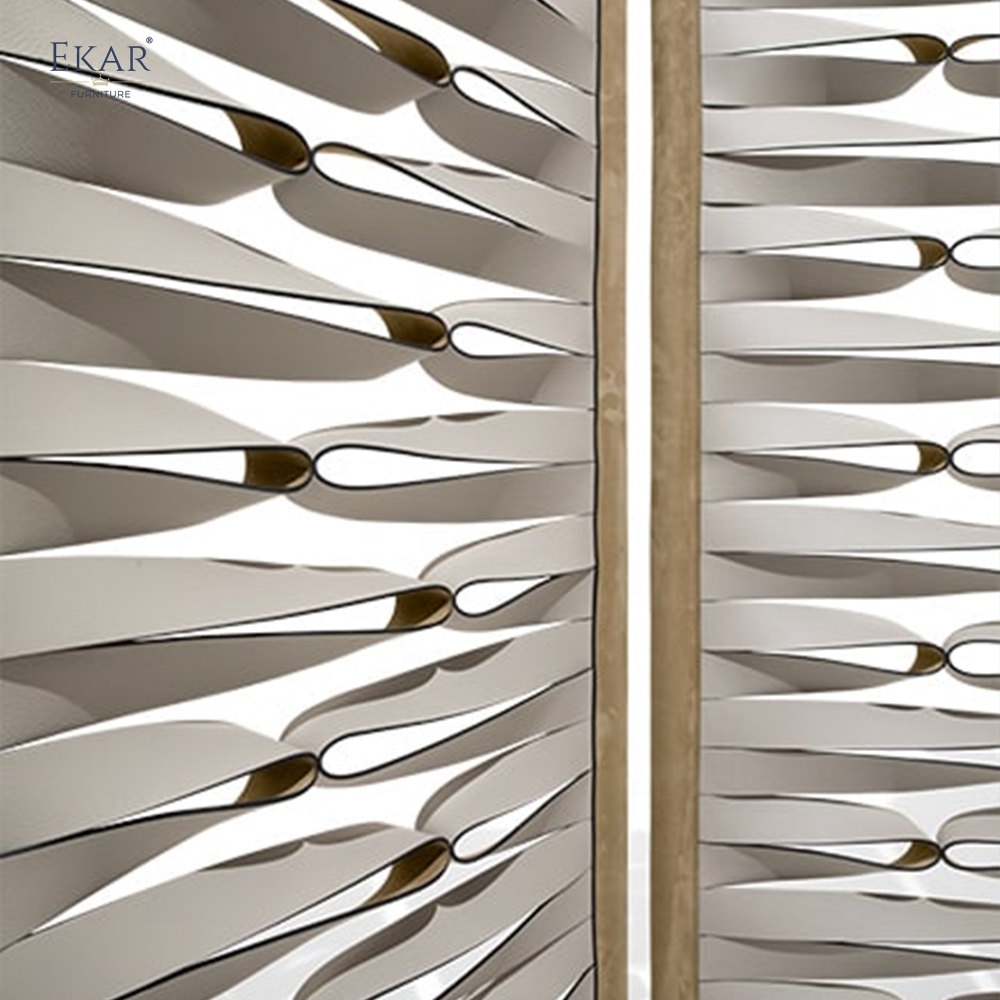 Modern Architectural Folding Room Divider Screen with 3D Sculptural Woven Leather Panels