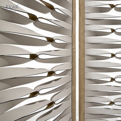 Modern Architectural Folding Room Divider Screen with 3D Sculptural Woven Leather Panels