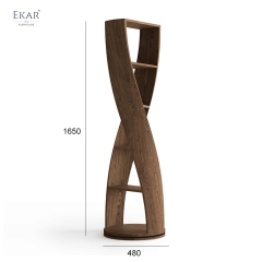 Modern Sculptural Solid Wood Rotating Bookcase 360-Degree Swivel Display Shelf