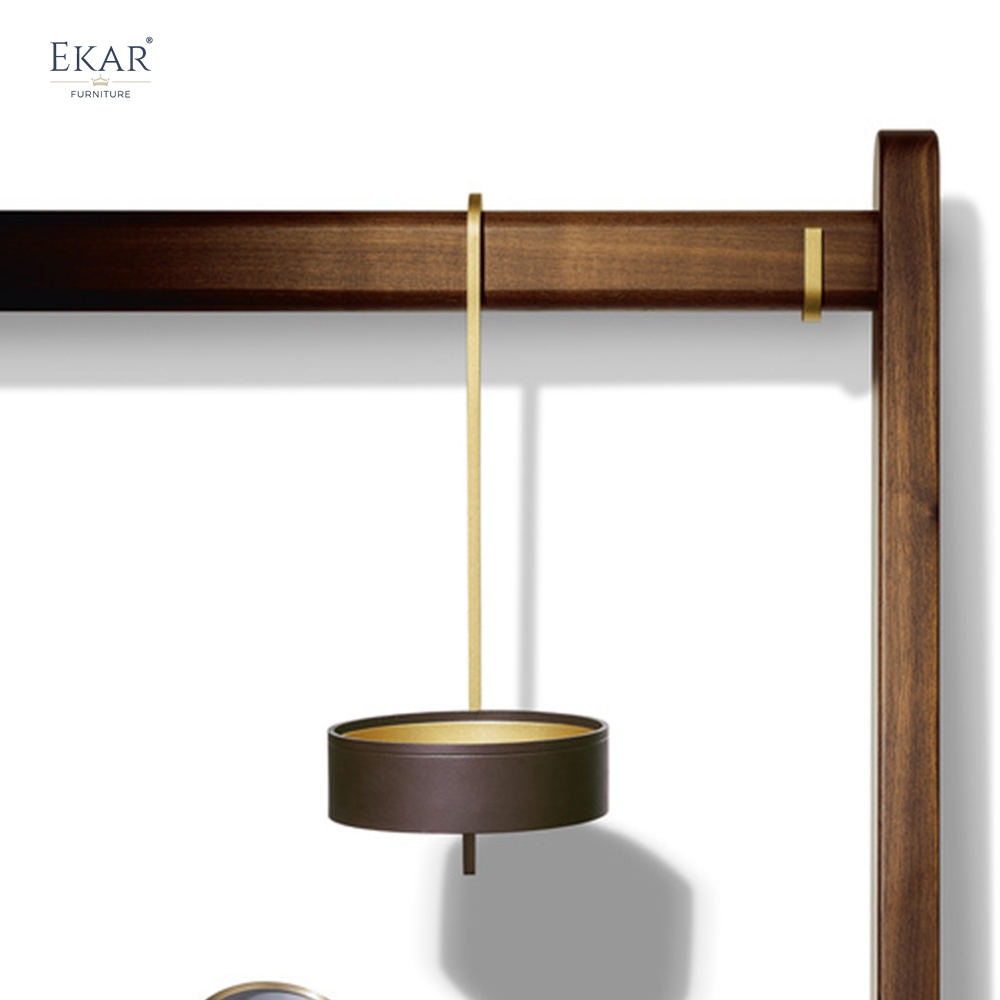 Modern Solid Wood Ladder Bookcase Leaning Bookshelf with Brass Accents and Reading Light