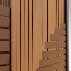 Modern Solid Walnut Room Divider Screen with Woven Saddle Leather Panels