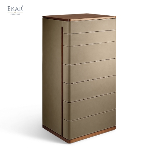 Modern Leather Wrapped Tallboy Chest of Drawers for Luxury Bedroom