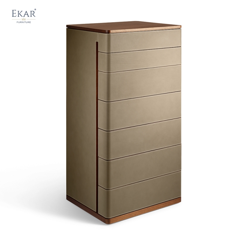 Modern Leather Wrapped Tallboy Chest of Drawers for Luxury Bedroom