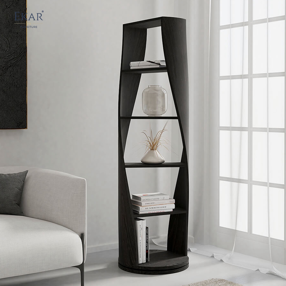 Modern Sculptural Solid Wood Rotating Bookcase 360-Degree Swivel Display Shelf