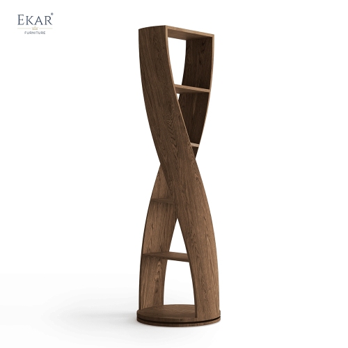 Modern Sculptural Solid Wood Rotating Bookcase 360-Degree Swivel Display Shelf