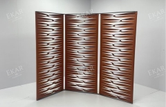 Modern Architectural Folding Room Divider Screen with 3D Sculptural Woven Leather Panels