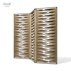 Modern Architectural Folding Room Divider Screen with 3D Sculptural Woven Leather Panels
