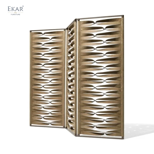 Modern Architectural Folding Room Divider Screen with 3D Sculptural Woven Leather Panels