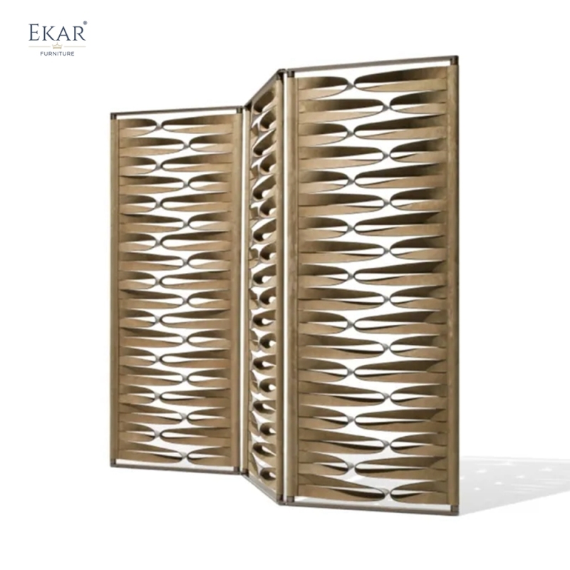 Modern Architectural Folding Room Divider Screen with 3D Sculptural Woven Leather Panels