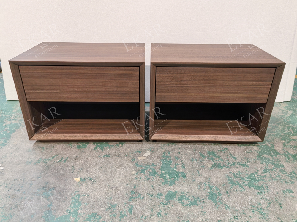 Kael Walnut Open-Shelf Nightstand | Modern Minimalist Bedside Table with Single Drawer - EKAR FURNITURE