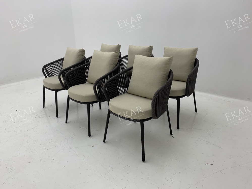 Modern Woven Rope Outdoor Dining Chair Weather Resistant Aluminum Patio Armchair