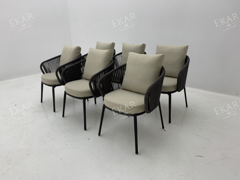 Modern Woven Rope Outdoor Dining Chair Weather Resistant Aluminum Patio Armchair