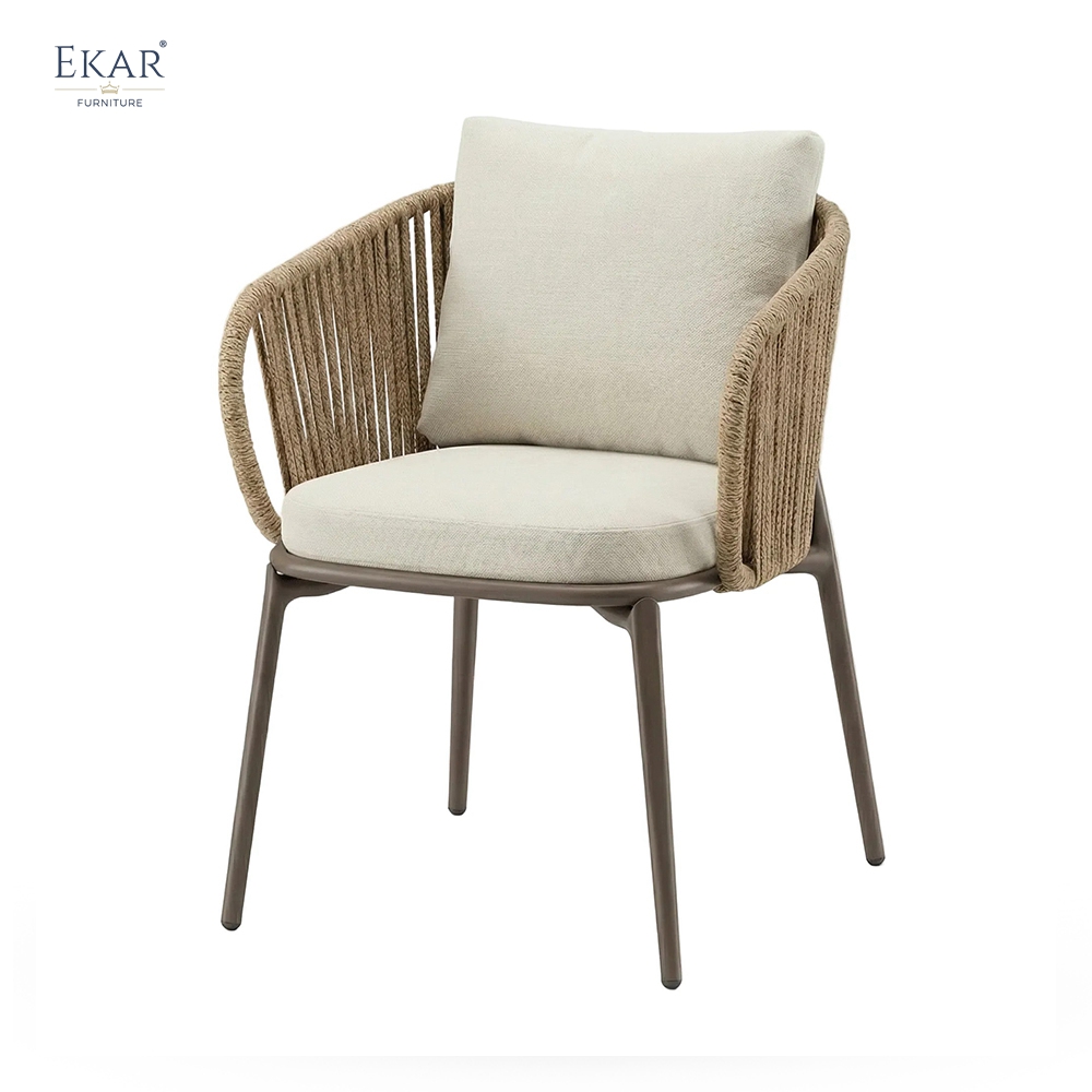 Modern Woven Rope Outdoor Dining Chair Weather Resistant Aluminum Patio Armchair