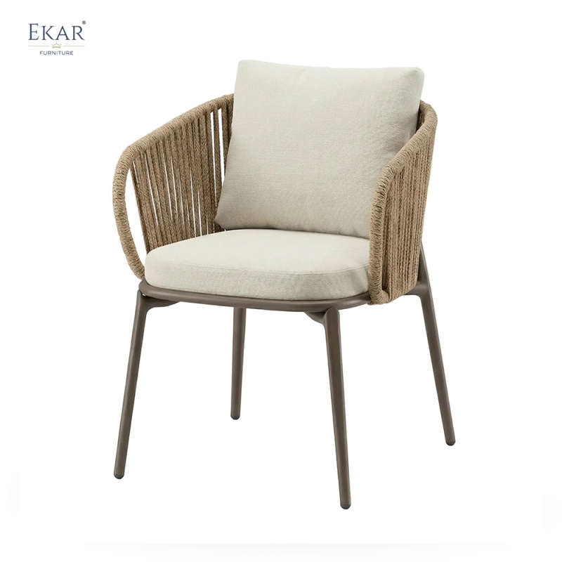 Modern Woven Rope Outdoor Dining Chair Weather Resistant Aluminum Patio Armchair