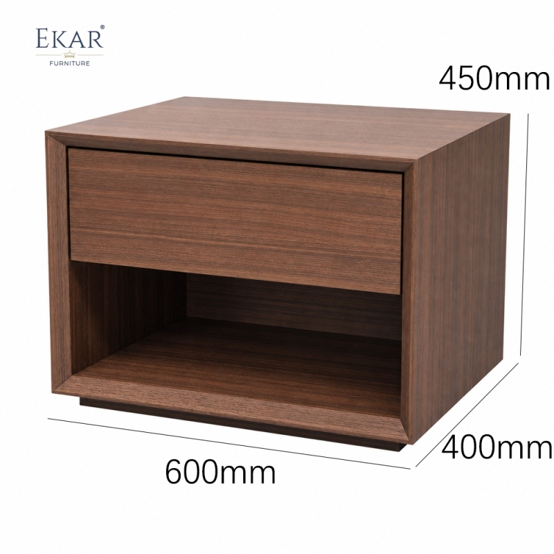 Kael Walnut Open-Shelf Nightstand | Modern Minimalist Bedside Table with Single Drawer - EKAR FURNITURE