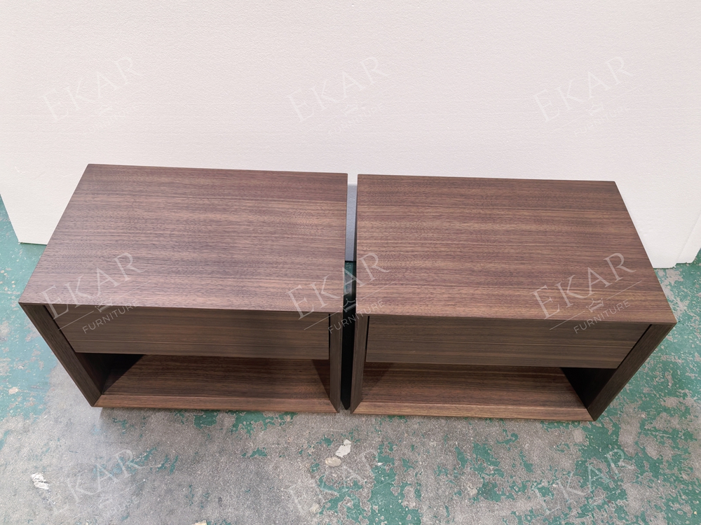 Kael Walnut Open-Shelf Nightstand | Modern Minimalist Bedside Table with Single Drawer - EKAR FURNITURE
