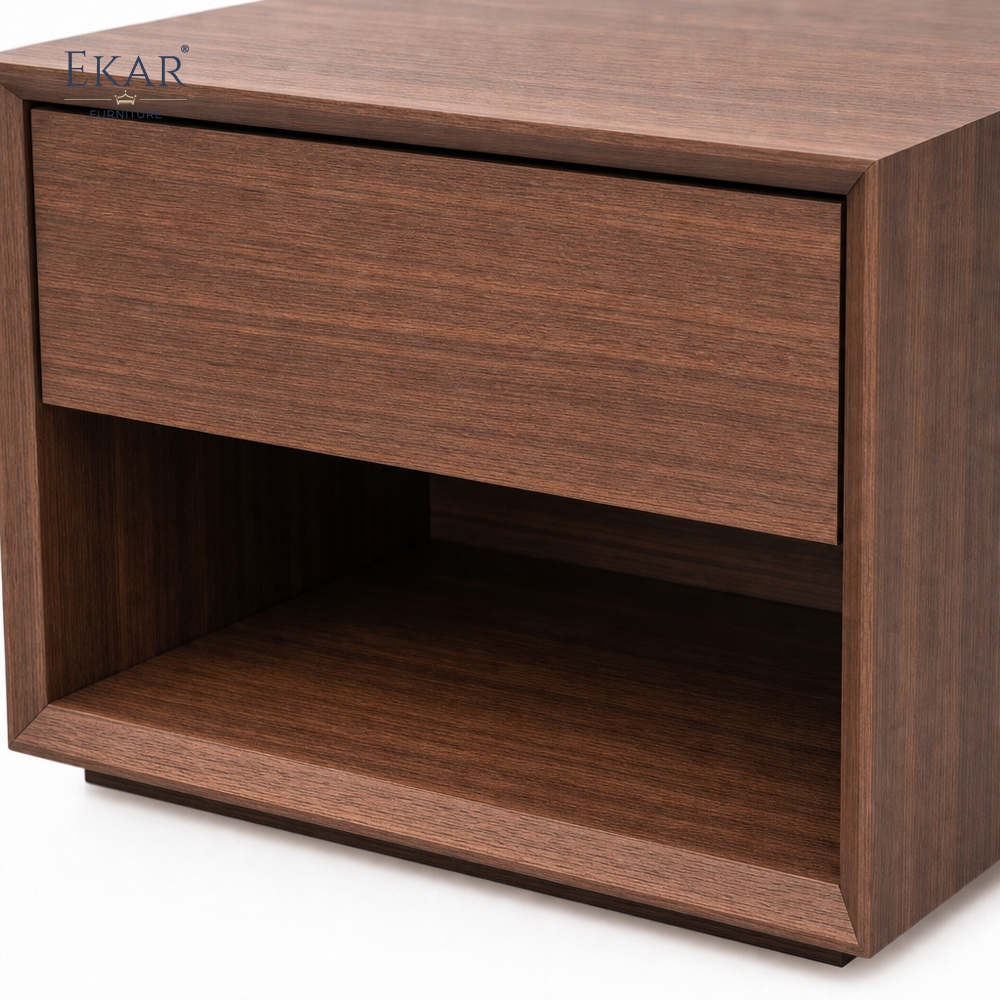 Kael Walnut Open-Shelf Nightstand | Modern Minimalist Bedside Table with Single Drawer - EKAR FURNITURE