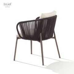 Modern Woven Rope Outdoor Dining Chair Weather Resistant Aluminum Patio Armchair