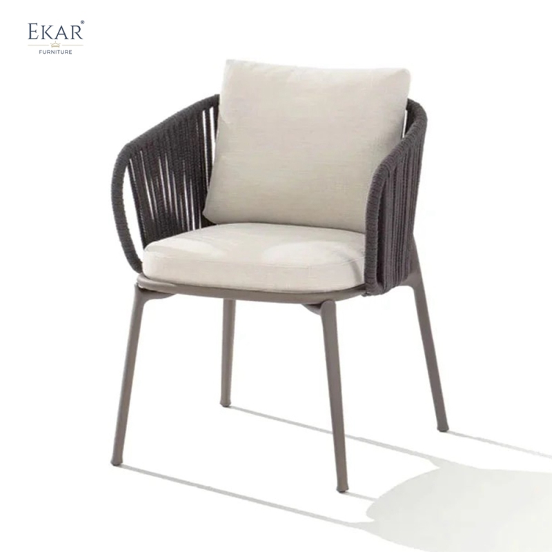 Modern Woven Rope Outdoor Dining Chair Weather Resistant Aluminum Patio Armchair