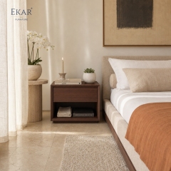 Kael Walnut Open-Shelf Nightstand | Modern Minimalist Bedside Table with Single Drawer - EKAR FURNITURE