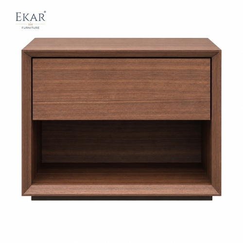 Kael Walnut Open-Shelf Nightstand | Modern Minimalist Bedside Table with Single Drawer - EKAR FURNITURE