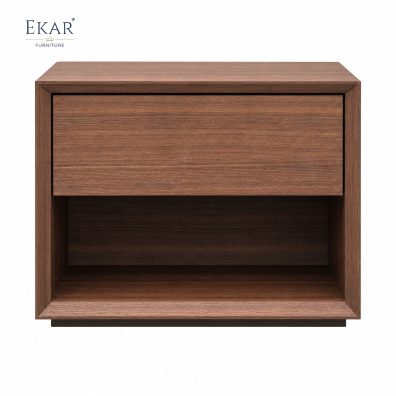 Kael Walnut Open-Shelf Nightstand | Modern Minimalist Bedside Table with Single Drawer - EKAR FURNITURE