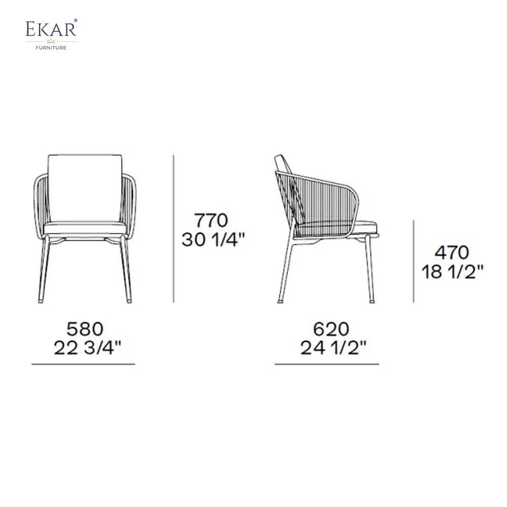 Modern Woven Rope Outdoor Dining Chair Weather Resistant Aluminum Patio Armchair