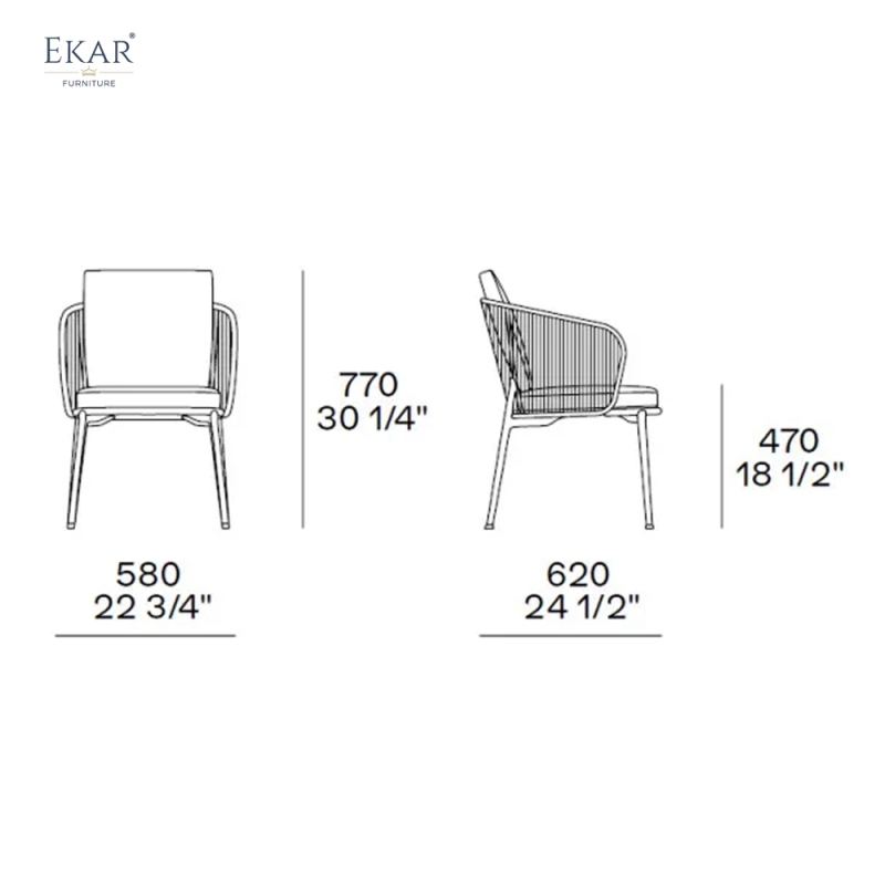 Modern Woven Rope Outdoor Dining Chair Weather Resistant Aluminum Patio Armchair