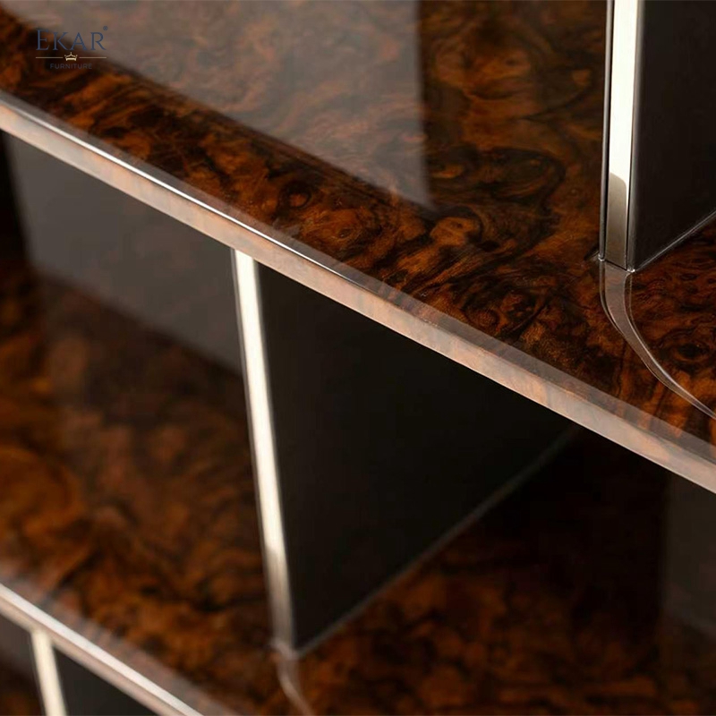 Modern Luxury Wooden Bookshelf High-Gloss Display Shelf Partition Bookcase