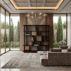 Modern Luxury Wooden Bookshelf High-Gloss Display Shelf Partition Bookcase