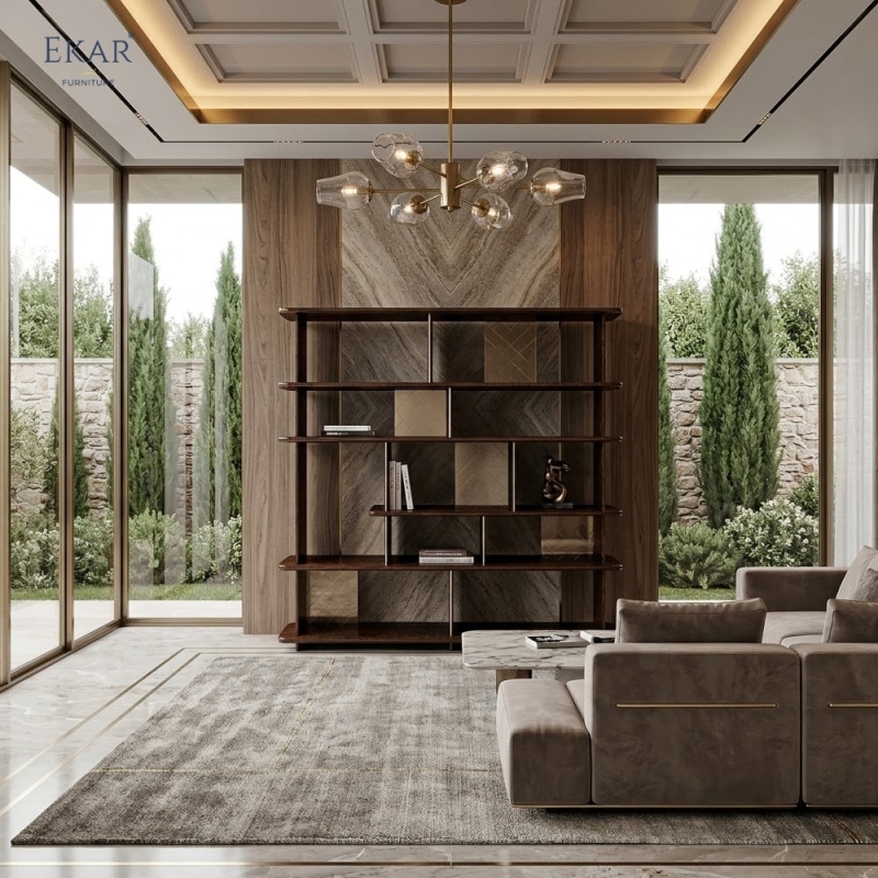 Modern Luxury Wooden Bookshelf High-Gloss Display Shelf Partition Bookcase
