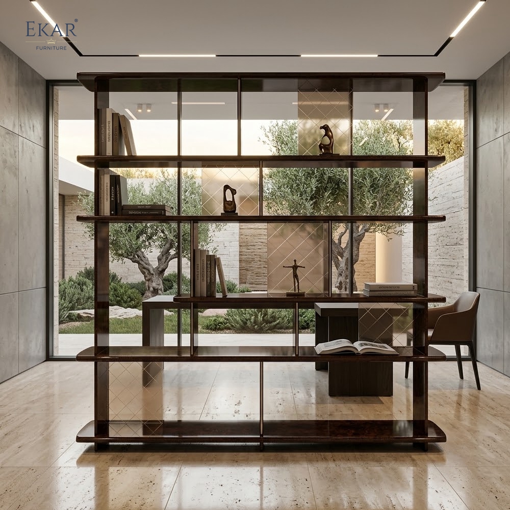 Modern Luxury Wooden Bookshelf High-Gloss Display Shelf Partition Bookcase