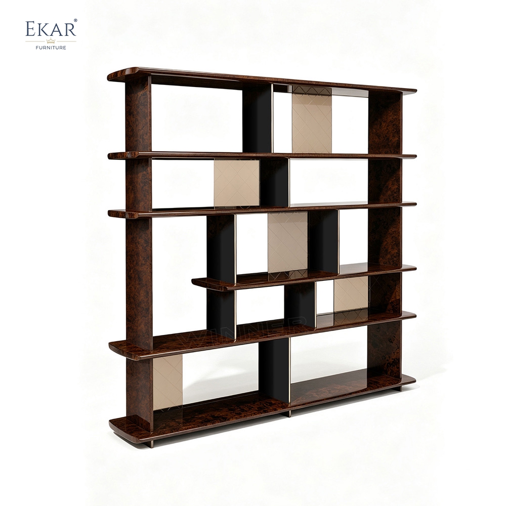 Modern Luxury Wooden Bookshelf High-Gloss Display Shelf Partition Bookcase