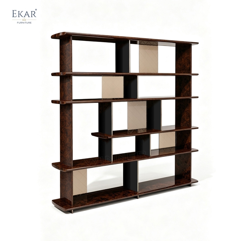 Modern Luxury Wooden Bookshelf High-Gloss Display Shelf Partition Bookcase