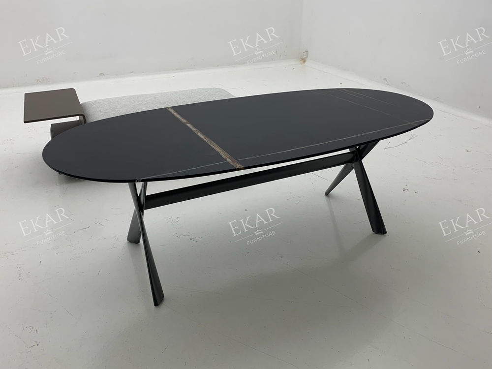 Iron Gray Baked Enamel Metal Base Dining Table