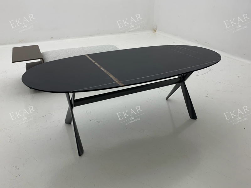 Iron Gray Baked Enamel Metal Base Dining Table