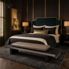 Meridian Graphite Bed Bench | Modern Wood and Steel Bed-End Bench with Leather Cushion - EKAR FURNITURE