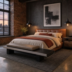 Meridian Graphite Bed Bench | Modern Wood and Steel Bed-End Bench with Leather Cushion - EKAR FURNITURE