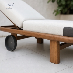 Cove Teak Outdoor Chaise Lounge | Modern Teak Daybed with White Cushions and Caster Wheels -EKAR FURNITURE