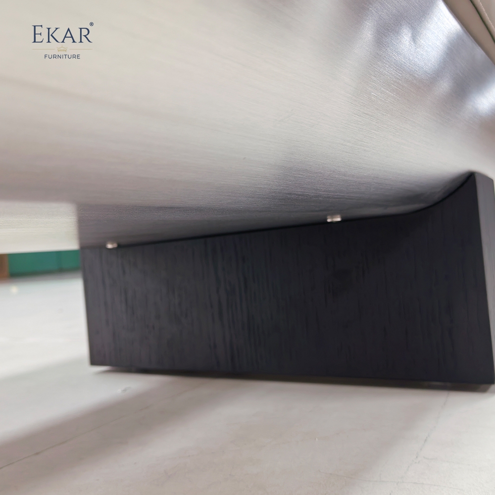 Meridian Graphite Bed Bench | Modern Wood and Steel Bed-End Bench with Leather Cushion - EKAR FURNITURE