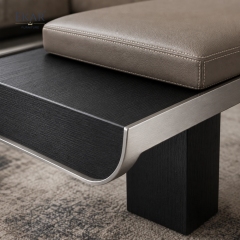 Meridian Graphite Bed Bench | Modern Wood and Steel Bed-End Bench with Leather Cushion - EKAR FURNITURE