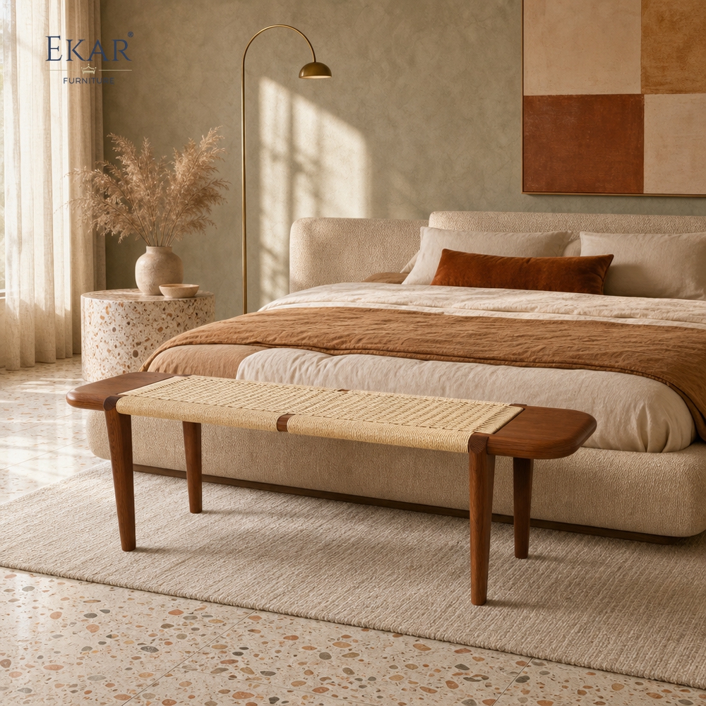 Cove Teak Outdoor Chaise Lounge | Modern Teak Daybed with White Cushions and Caster Wheels - EKAR FURNITURE