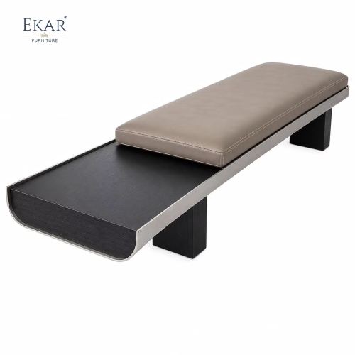 Meridian Graphite Bed Bench | Modern Wood and Steel Bed-End Bench with Leather Cushion - EKAR FURNITURE